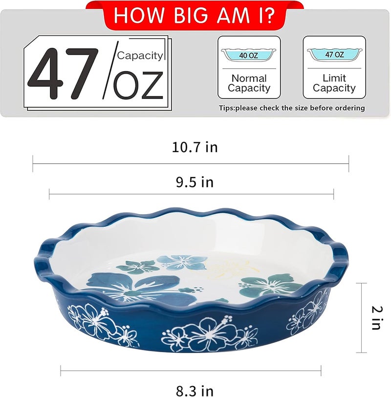 Sagoskat Pie Pan Ceramic Pie Plate, 9 inch Deep Dish Pie Pans, Nonstick Pie Pans for Baking, Blue and White Floral Pie Dish For Kitchen - Image 2